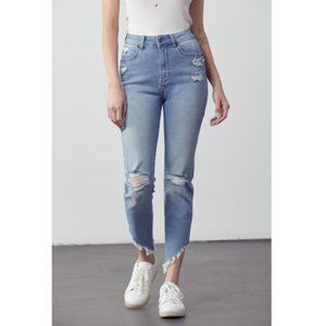 Muselooks Distressed Asymmetrical Raw Hem Skinny Jeans